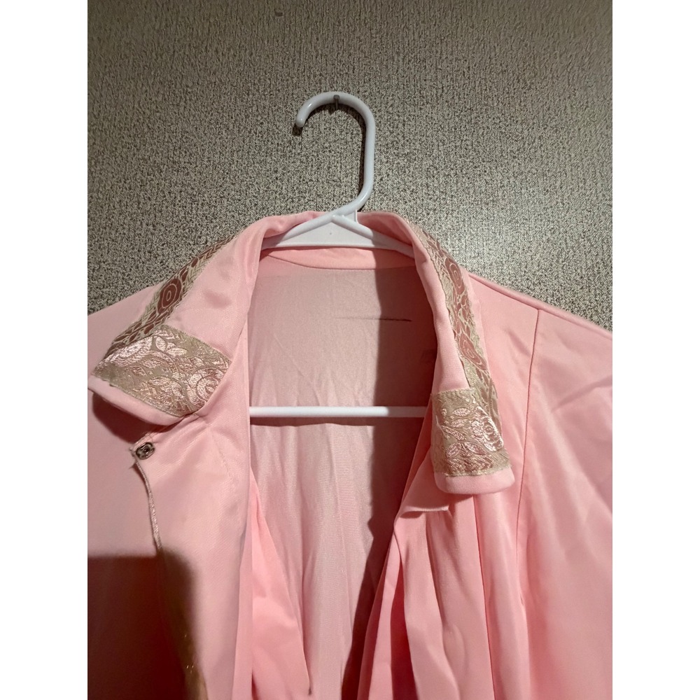 Vintage Pink Peignoir Set Nightgown Robe Gold Lace Trim Maxi 2 Piece Loungewear - Picture 6 of 15